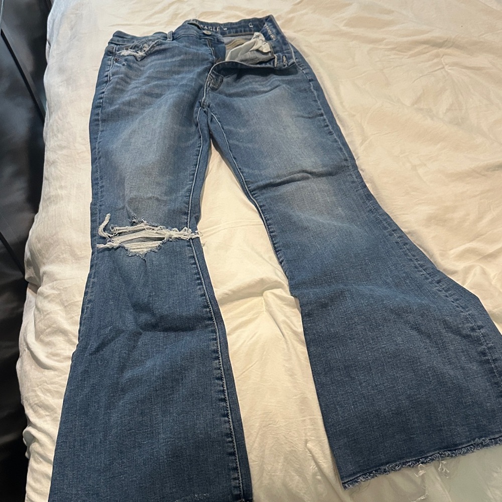 American Eagle Outfitters Blue Distressed Flare Jeans